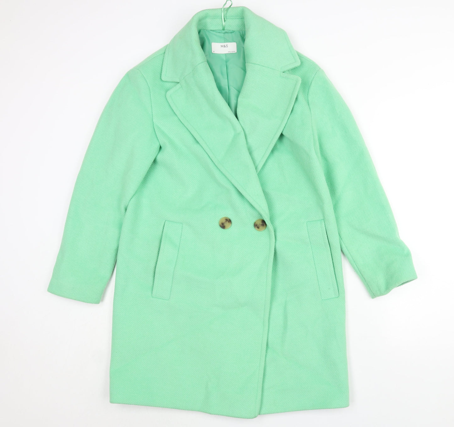 Marks and Spencer Womens Green Overcoat Coat Size 8 Button
