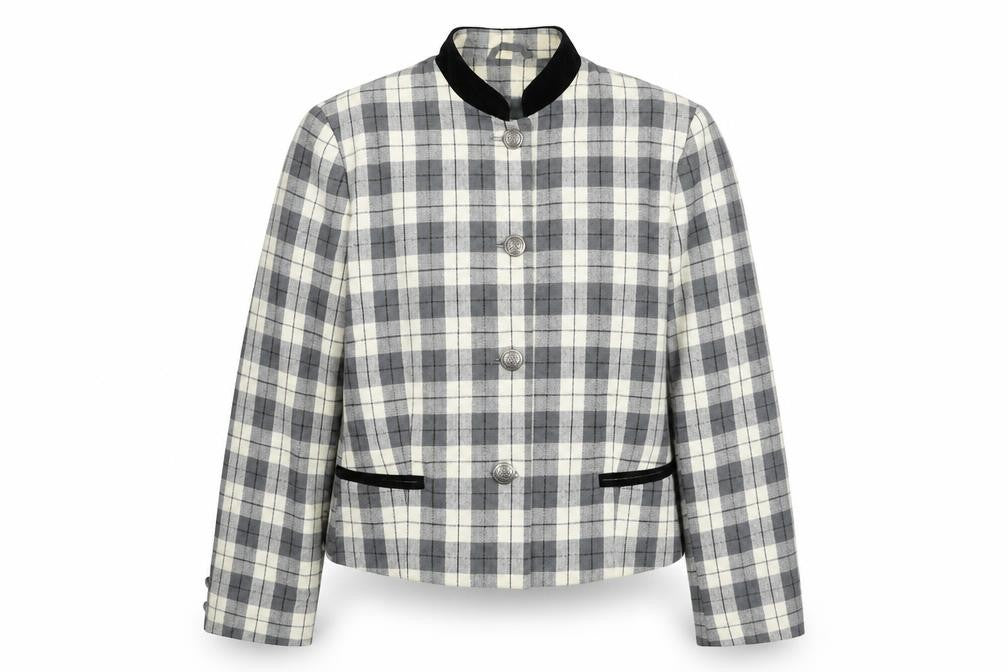First Avenue Womens Grey Check Jacket Size 14 Button - Velvet Collar