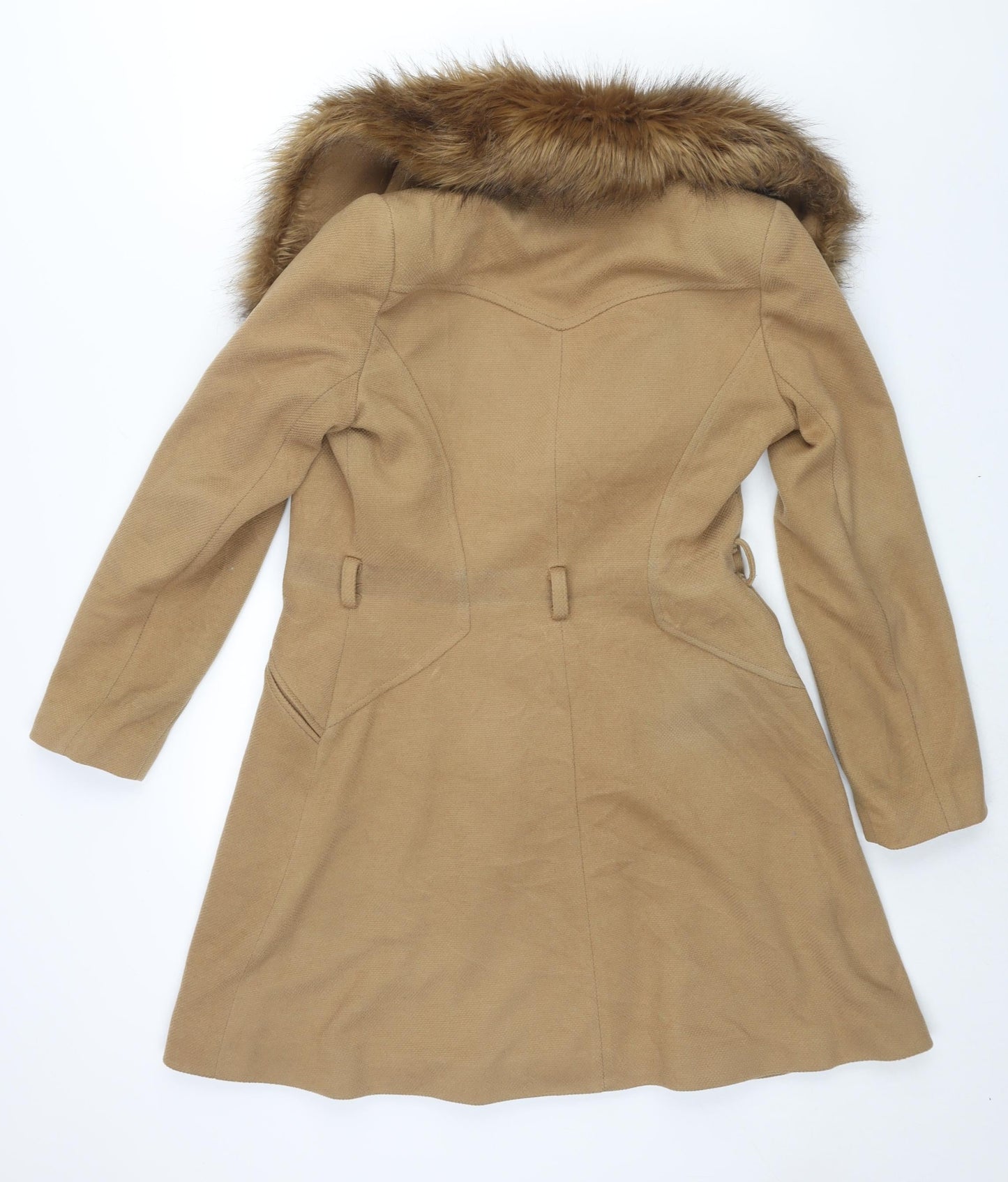 Miss Selfridge Womens Brown Overcoat Coat Size 8 Button - Faux Fur Collar