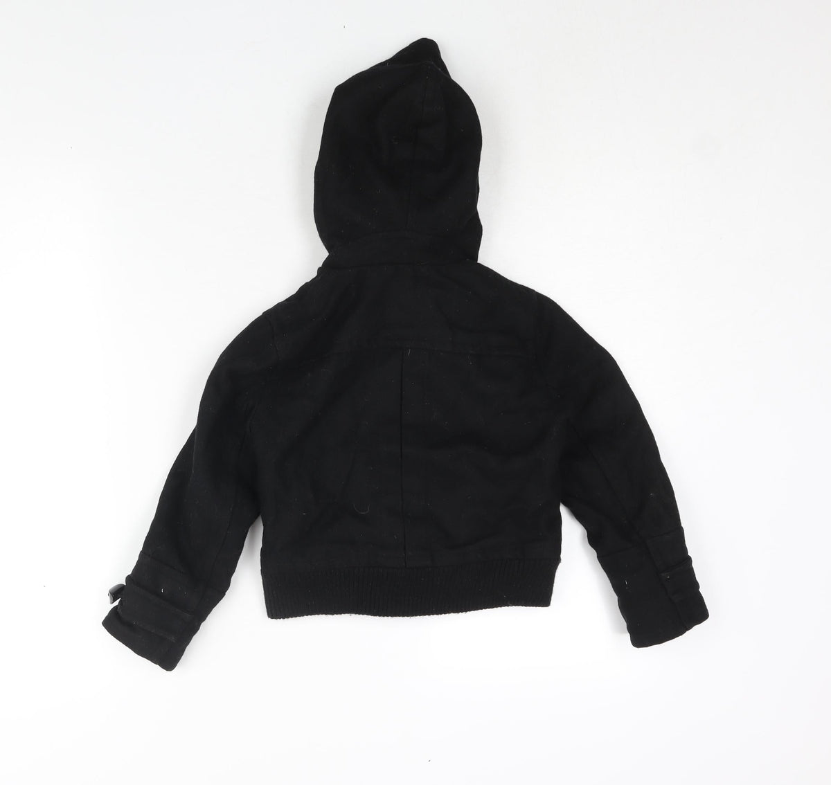 Back view of Zara boys’ black bomber jacket jacket, size 4-5, years zip - toggle hooded