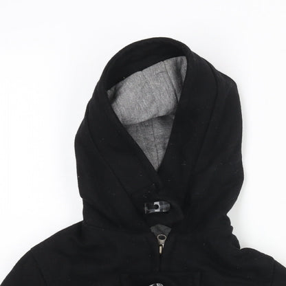 Close-up detail of Zara boys’ black bomber jacket jacket, size 4-5, years zip - toggle hooded