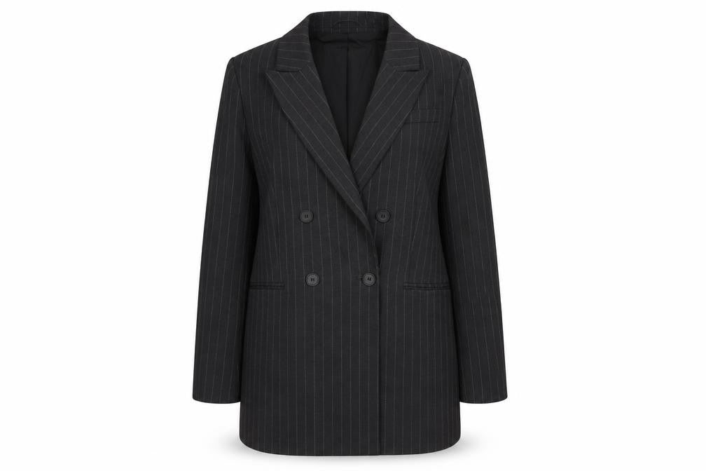 H&M Womens Grey Pinstripe Polyester Jacket Suit Jacket Size S