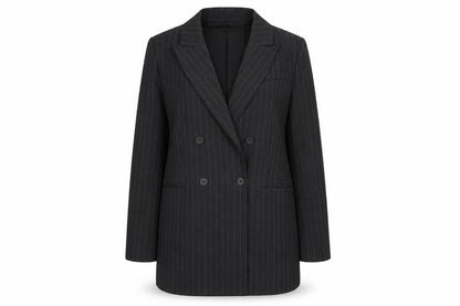 H&M Womens Grey Pinstripe Polyester Jacket Suit Jacket Size S