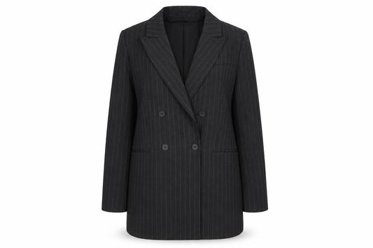H&M Womens Grey Pinstripe Polyester Jacket Suit Jacket Size S