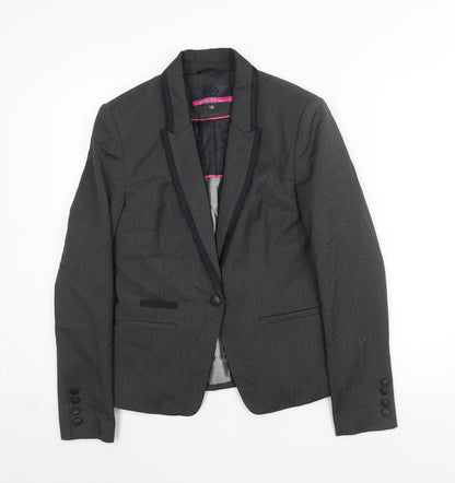 Next Womens Grey Herringbone Polyester Jacket Suit Jacket Size 12 - Satin Detail