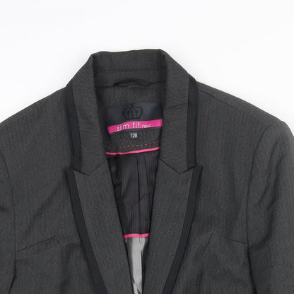 Next Womens Grey Herringbone Polyester Jacket Suit Jacket Size 12 - Satin Detail