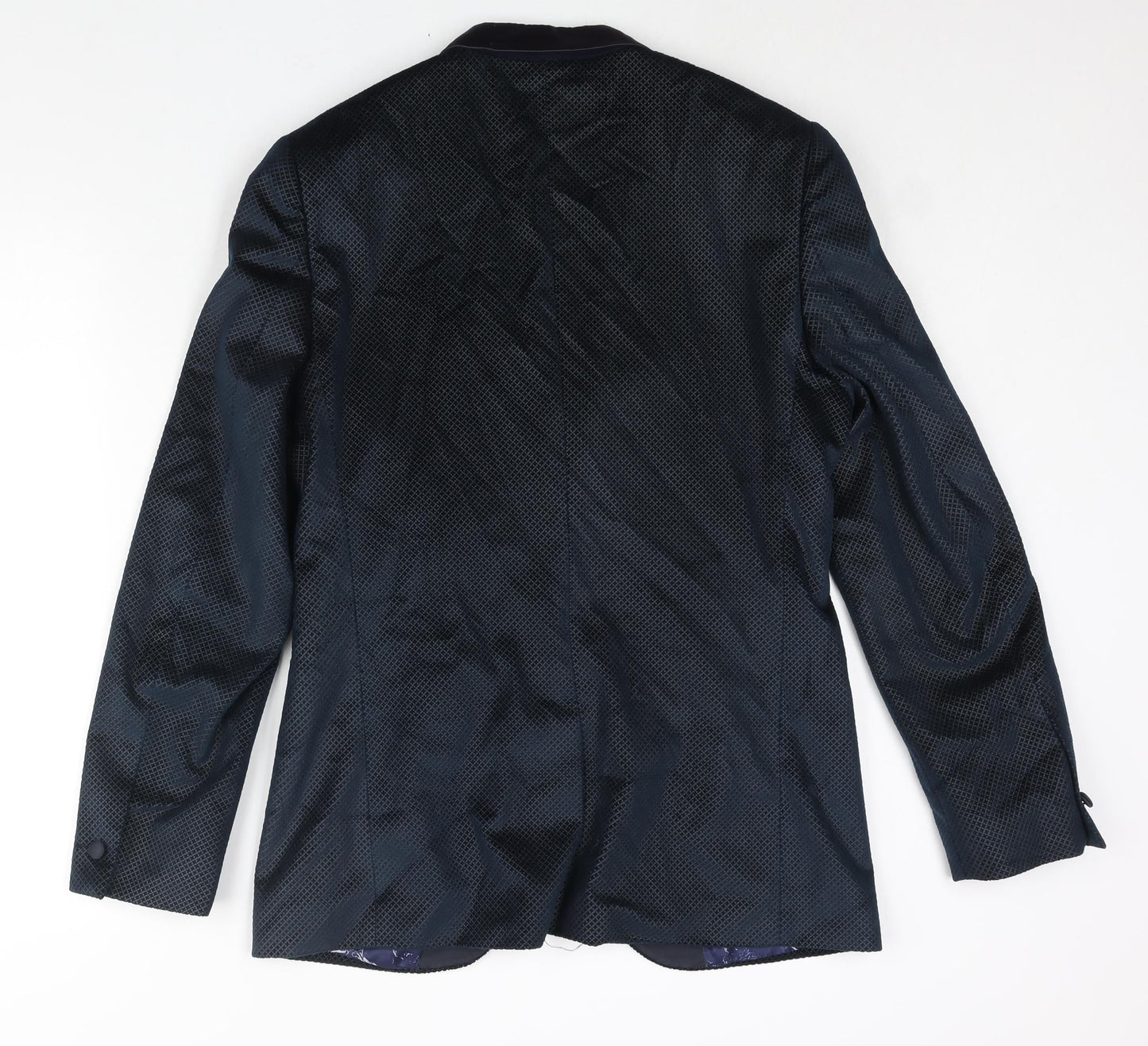 Harry Brown Mens Blue Geometric Polyester Jacket Suit Jacket Size 38 Regular - Satin Lapel