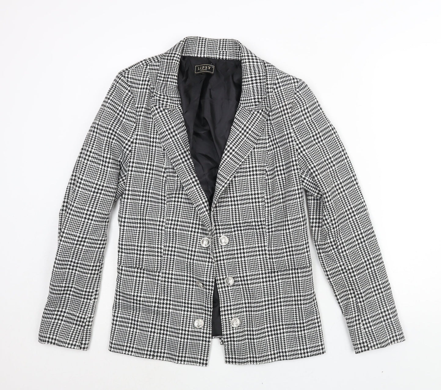 Lipsy Womens Black Check Jacket Blazer Size 16 Hook & Eye - Button Detail