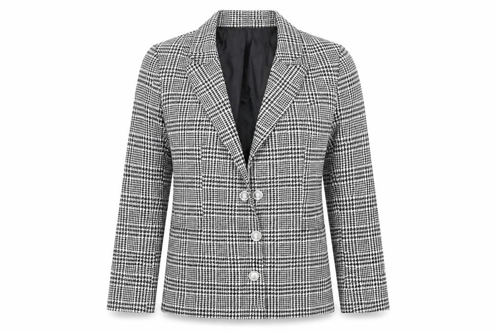 Lipsy Womens Black Check Jacket Blazer Size 16 Hook & Eye - Button Detail