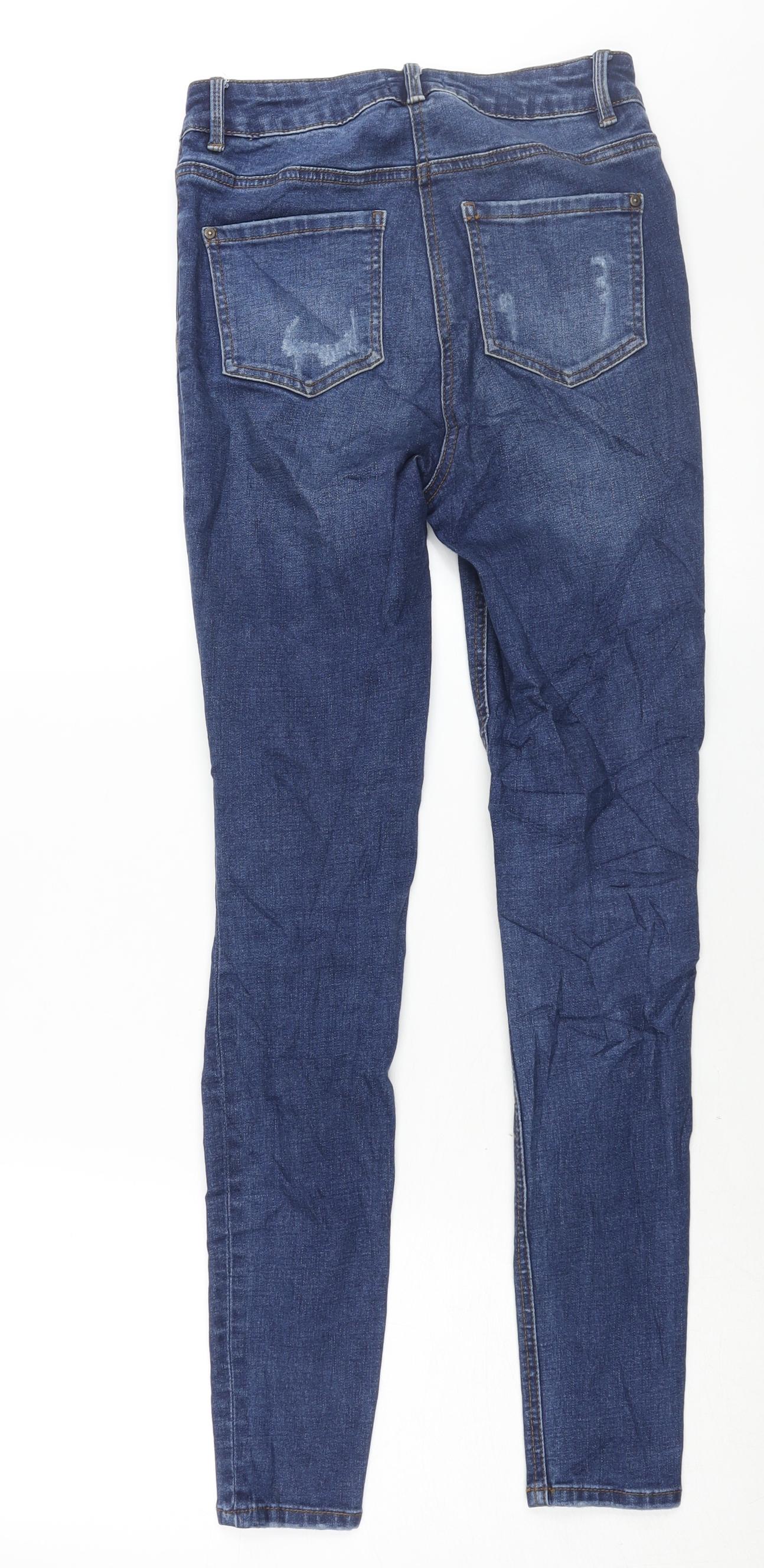 Matalan Womens Blue Cotton Skinny Jeans Size 10 L28 in Regular Zip