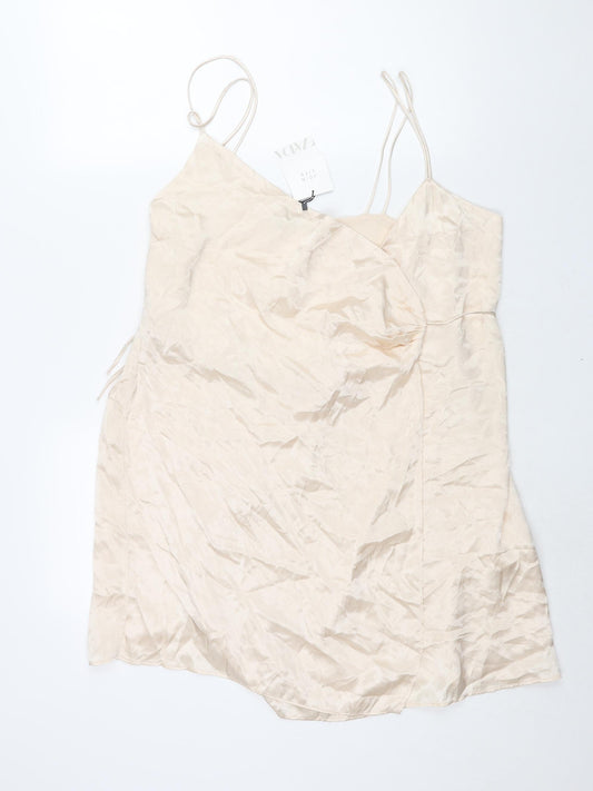 Zara Womens Ivory Viscose Wrap Dress Size 2XL V-Neck Tie