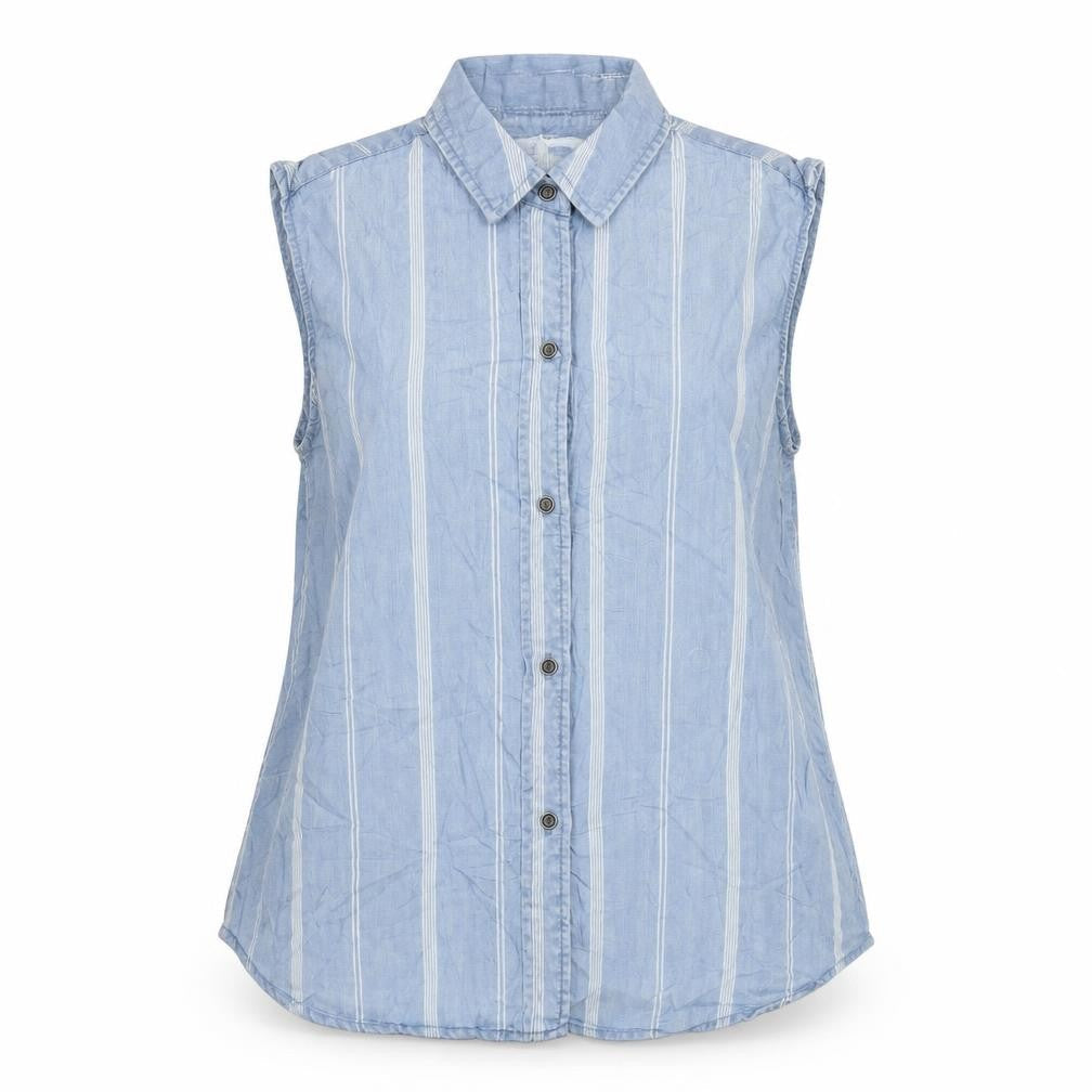 Beach Lunch Lounge Womens Blue Striped Lyocell Basic Button-Up Size L Collared