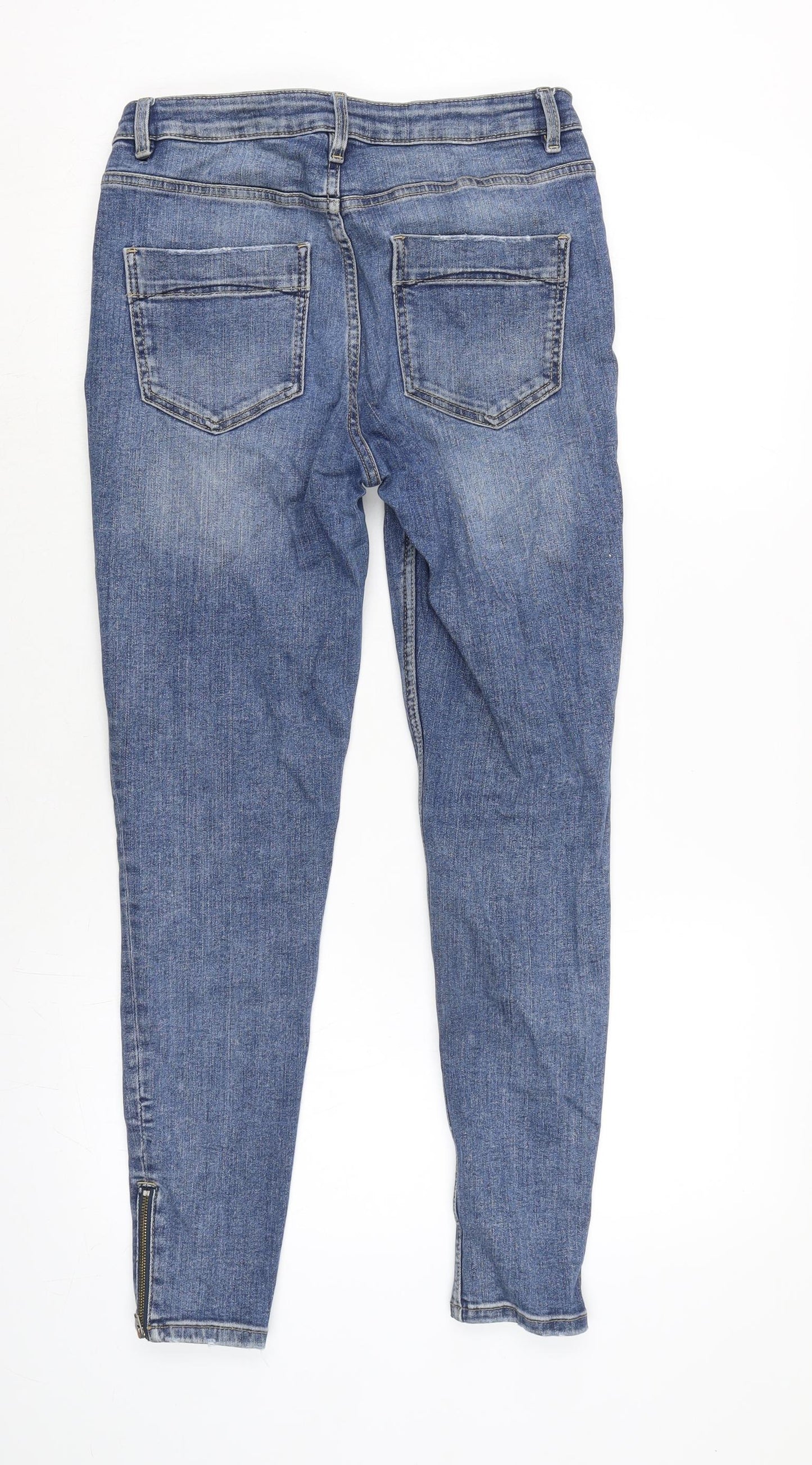 Marks and Spencer Womens Blue Cotton Blend Skinny Jeans Size 10 L26.5 in Regular Zip - Zipped ankle.
