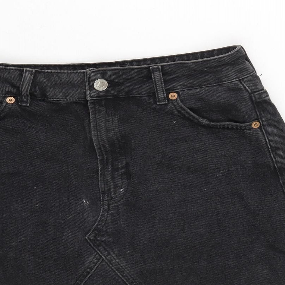Topshop Womens Grey Cotton A-Line Skirt Size 8 Tie