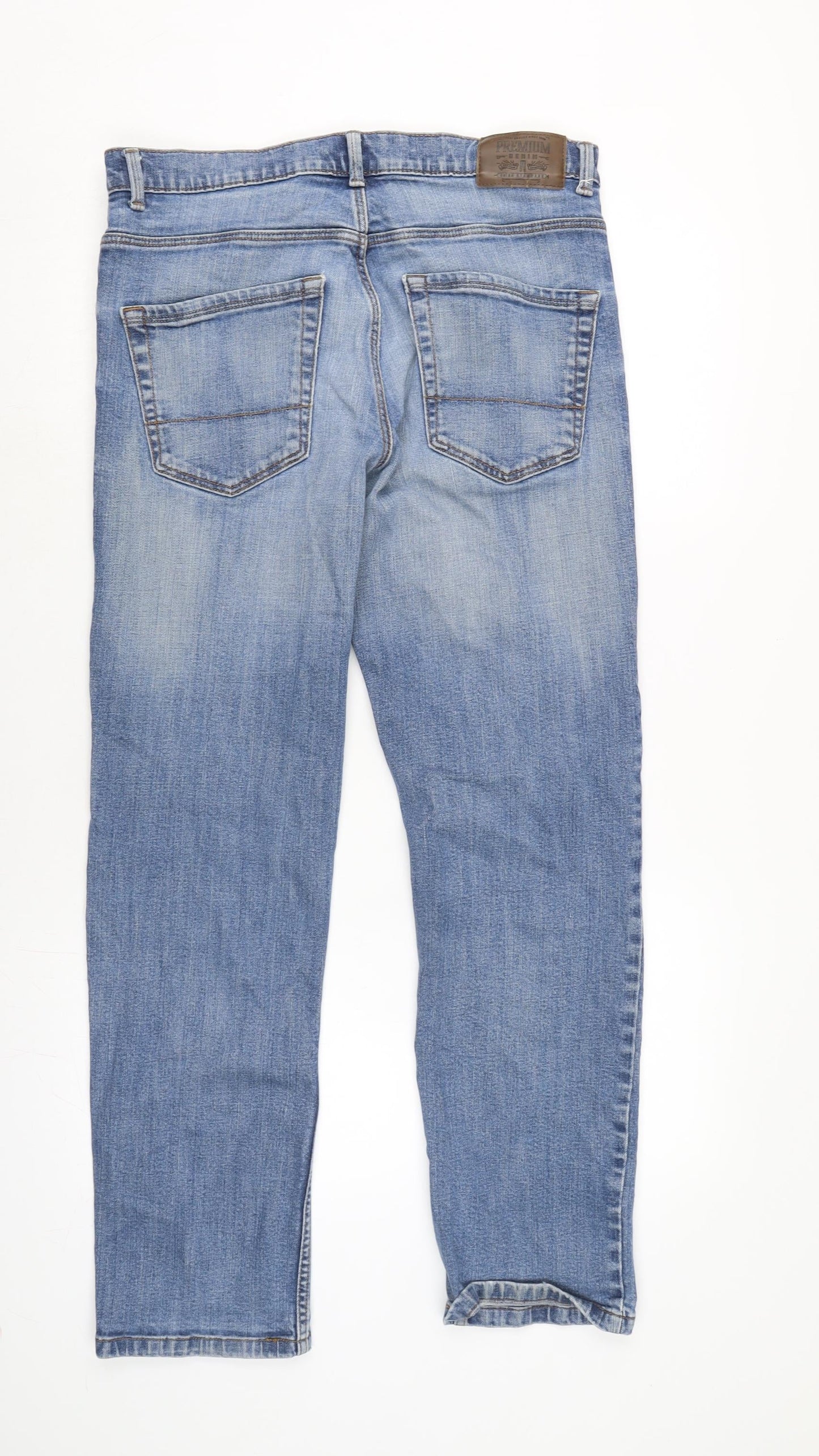 Premium Denim Mens Blue Cotton Blend Straight Jeans Size 32 in L30 in Regular Button