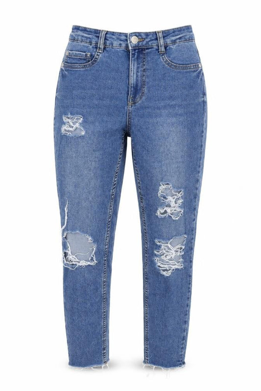 New Look Womens Blue Cotton Blend Tapered Jeans Size 10 L27 in Regular Zip