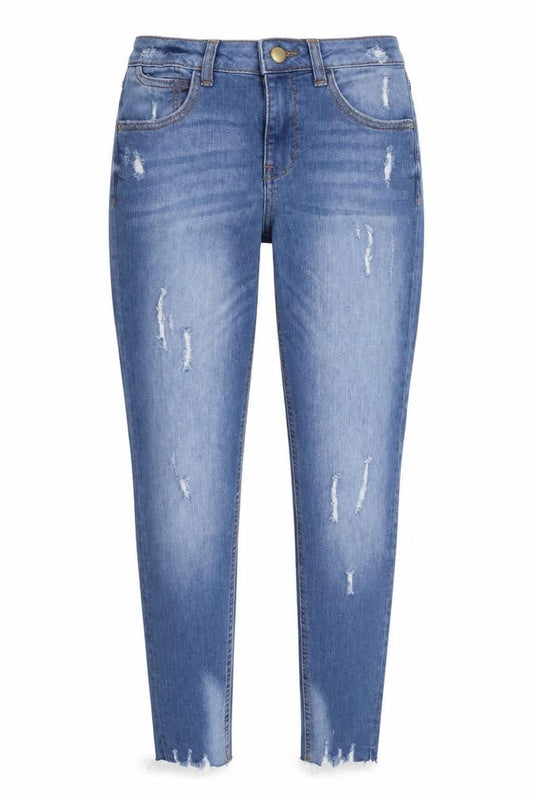 Denim & Co. Womens Blue Cotton Blend Tapered Jeans Size 10 L28.5 in Regular Zip