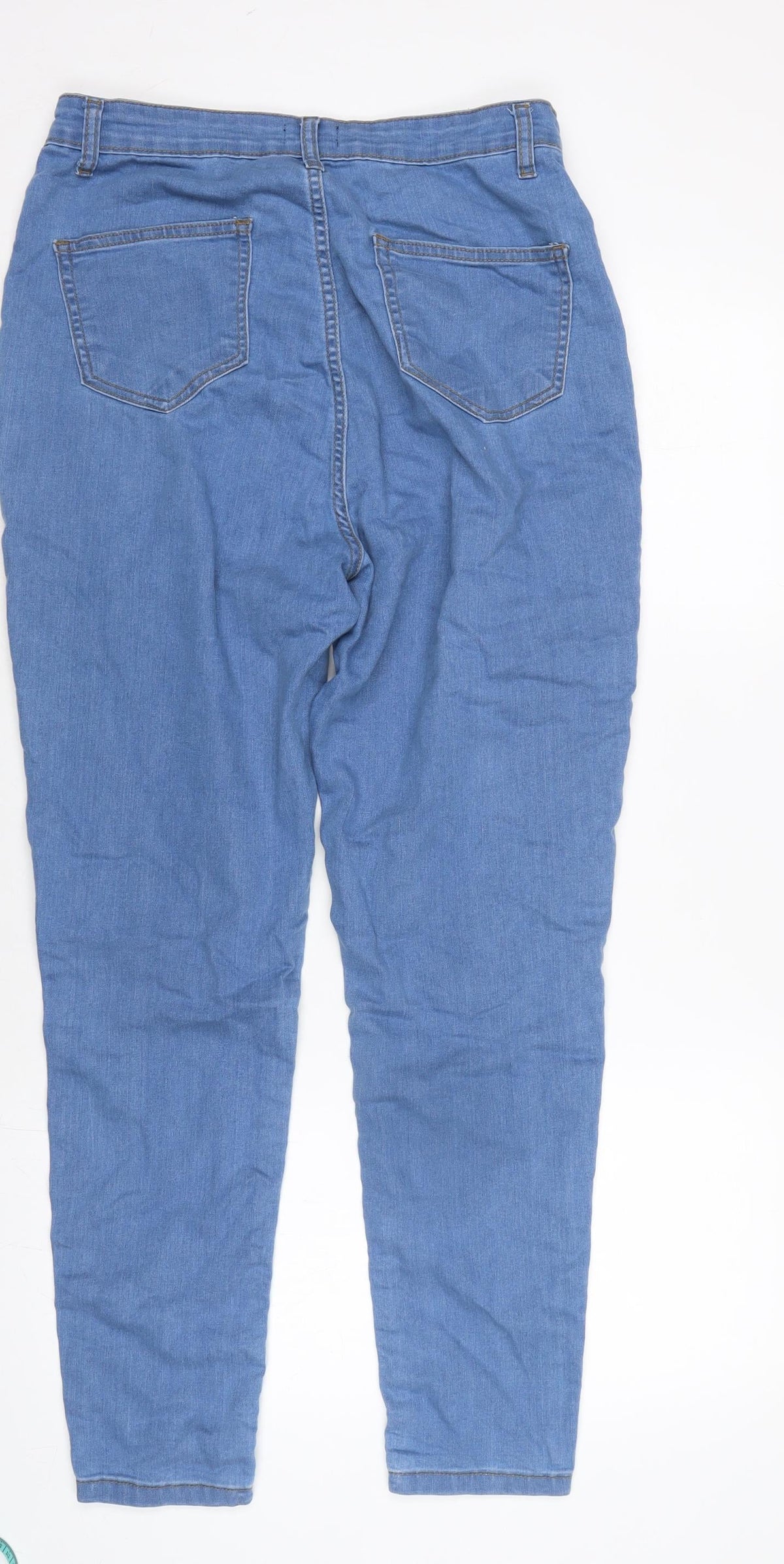 PRETTYLITTLETHING Womens Blue Cotton Trousers Size 12 L28.5 in Regular Zip