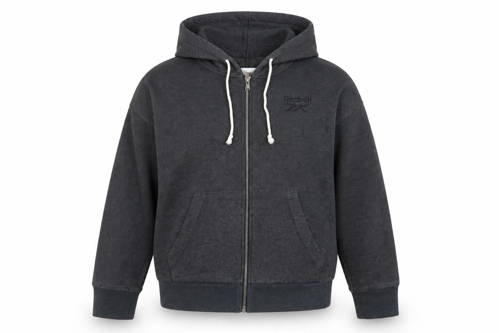 Reebok Womens Grey Cotton Full Zip Hoodie Size M Zip - Logo