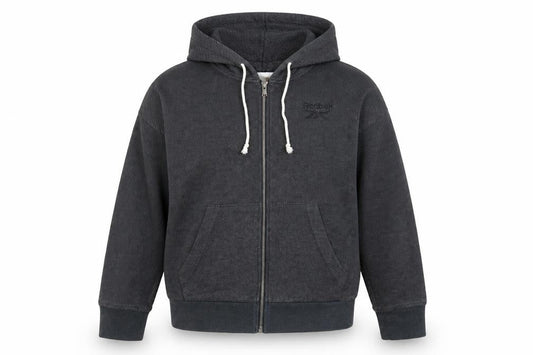 Reebok Womens Grey Cotton Full Zip Hoodie Size M Zip - Logo
