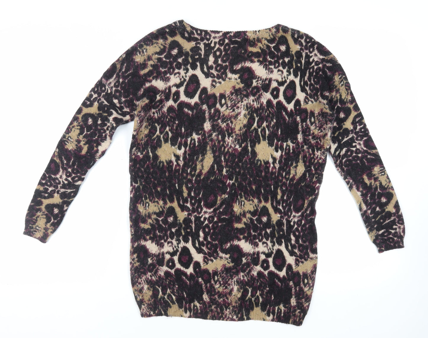 Warehouse Womens Purple Boat Neck Animal Print Nylon Pullover Jumper Size 8