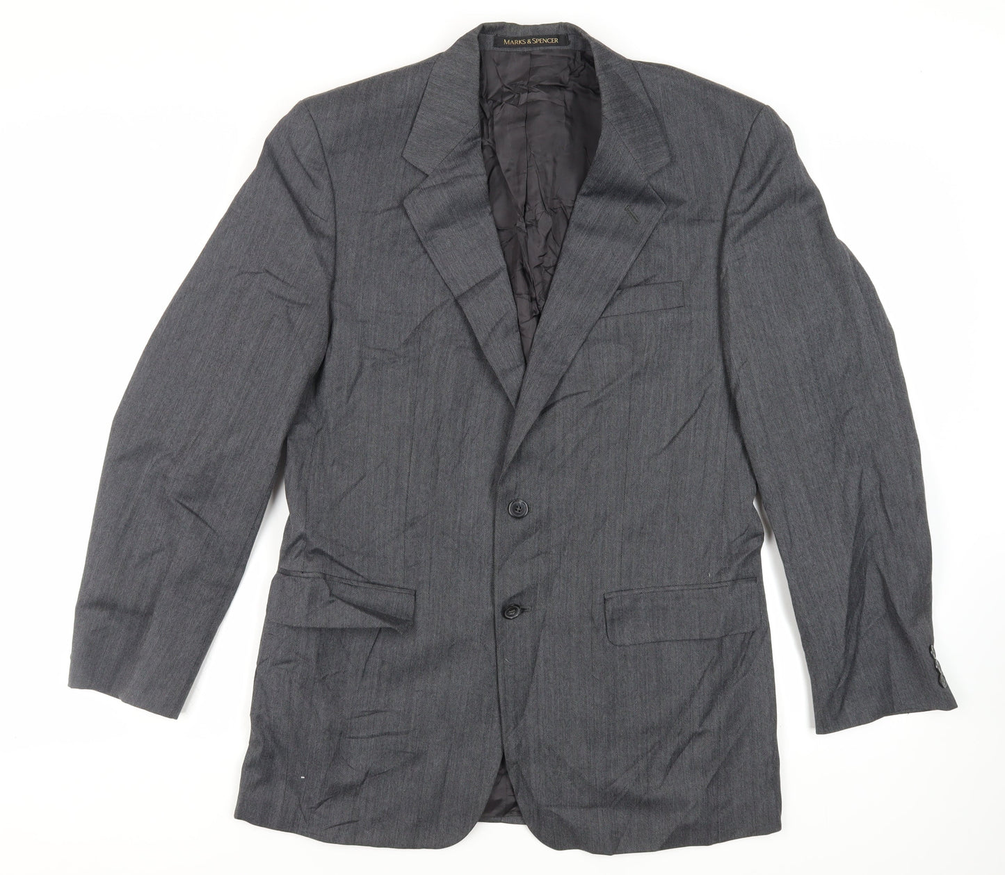 St Michael Mens Grey Herringbone Polyester Jacket Suit Jacket Size 40 Regular - Vintage