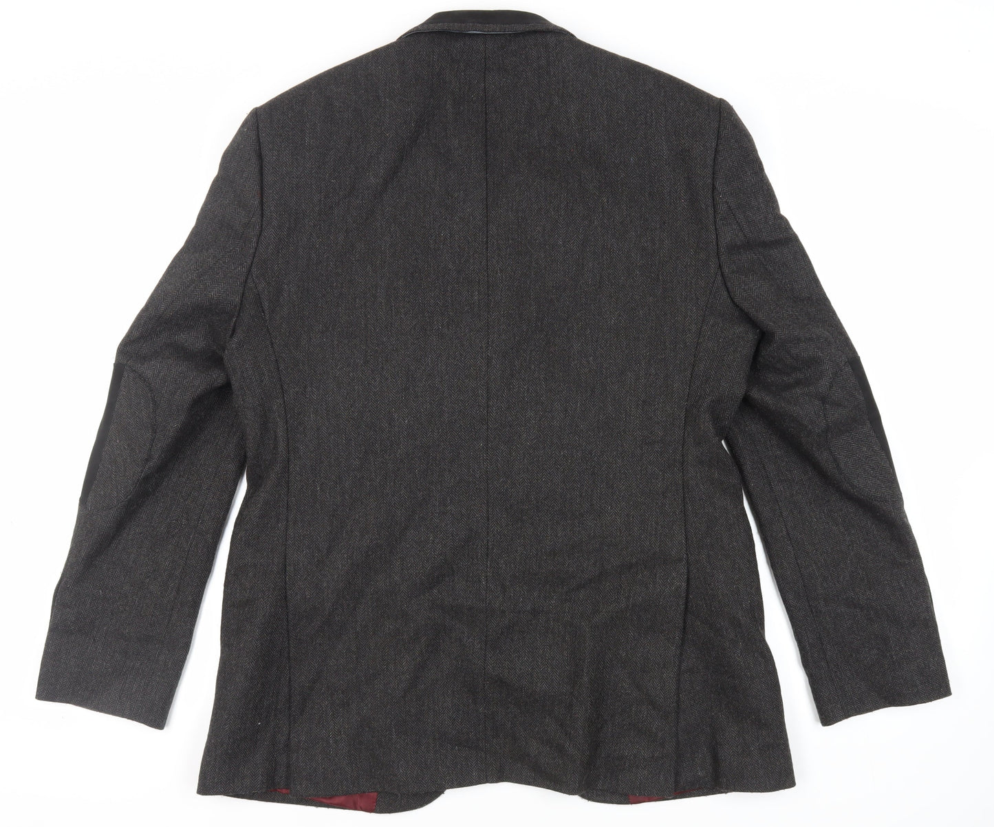 Steel & Jelly Mens Grey Herringbone Wool Tuxedo Blazer Size 44 Regular