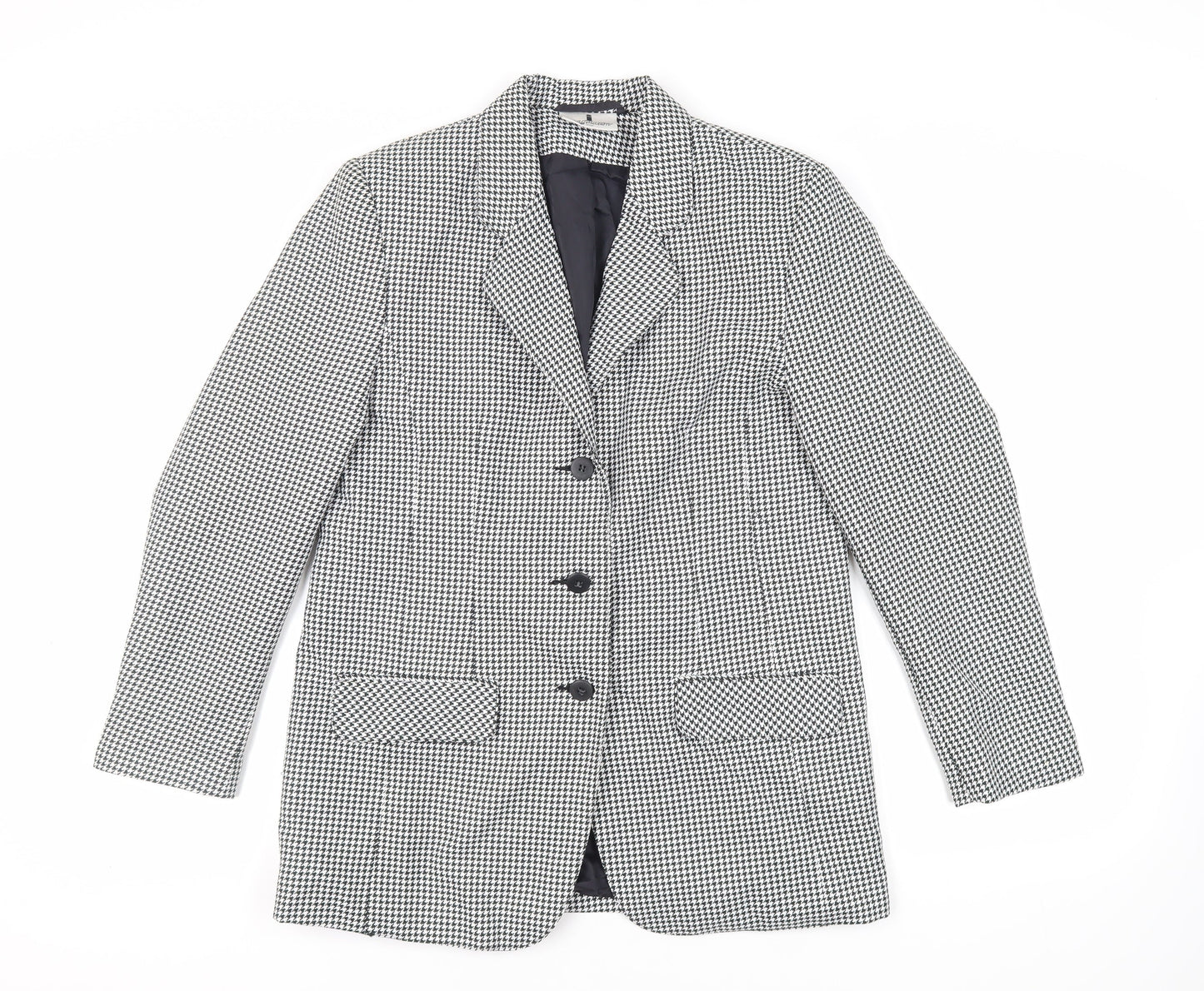 Imagination Womens Black Geometric Jacket Blazer Size 14 Button