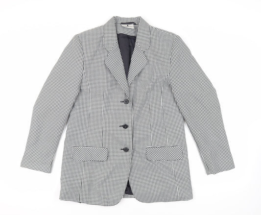 Imagination Womens Black Geometric Jacket Blazer Size 14 Button