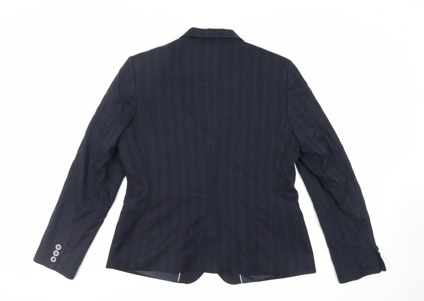 AMARANTO Womens Blue Striped Jacket Blazer Size 16 Button