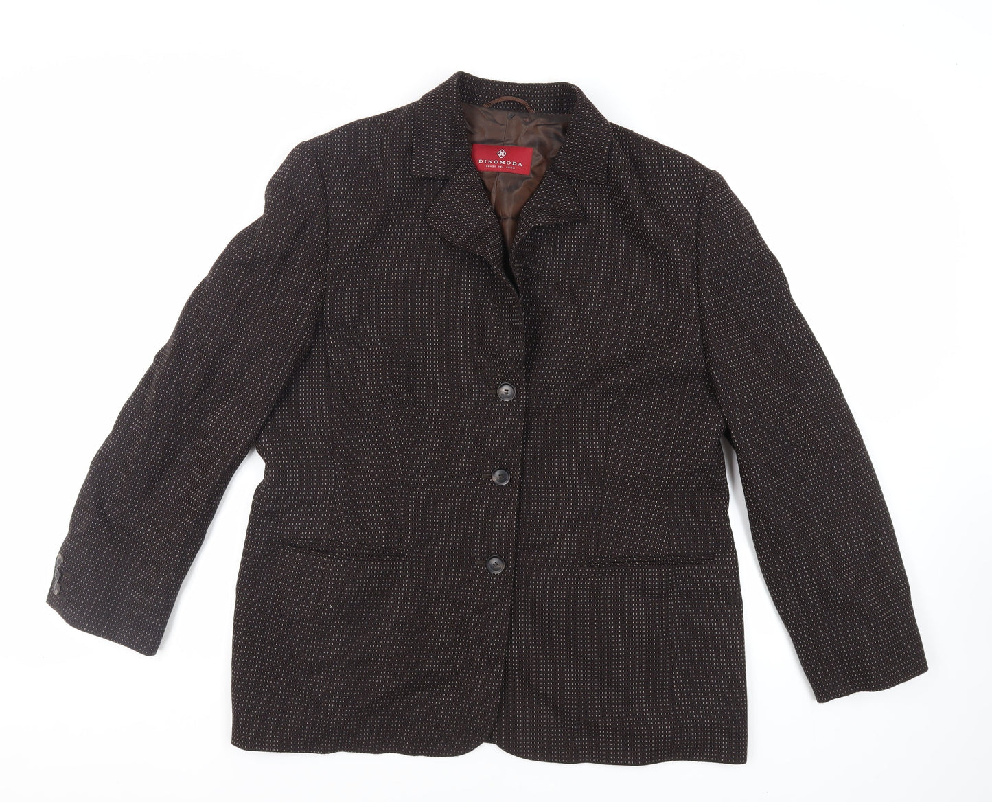 Dinomoda Womens Brown Geometric Jacket Blazer Size 16 Button