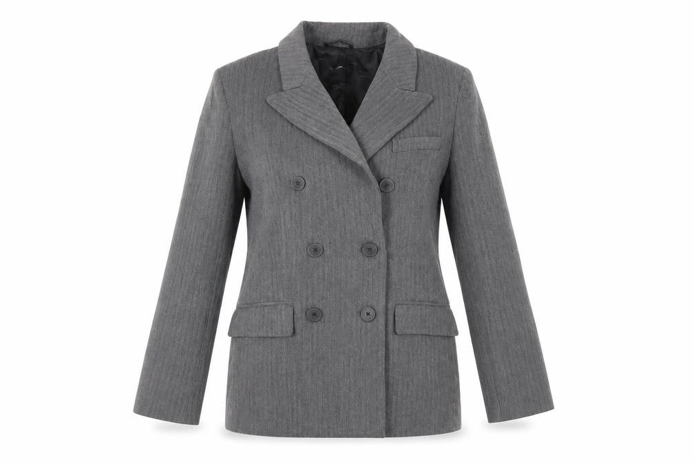 Pull&Bear Womens Grey Herringbone Jacket Blazer Size S Button