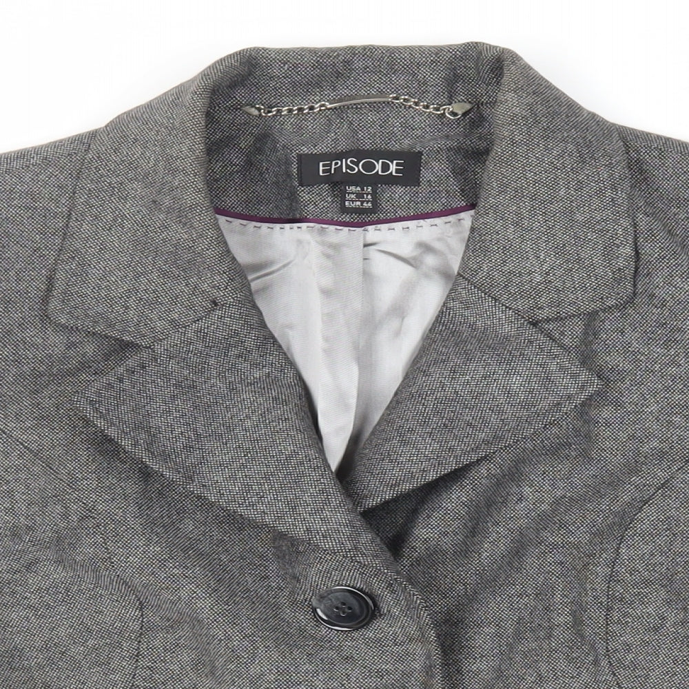 Episode Womens Grey Jacket Blazer Size 16 Button