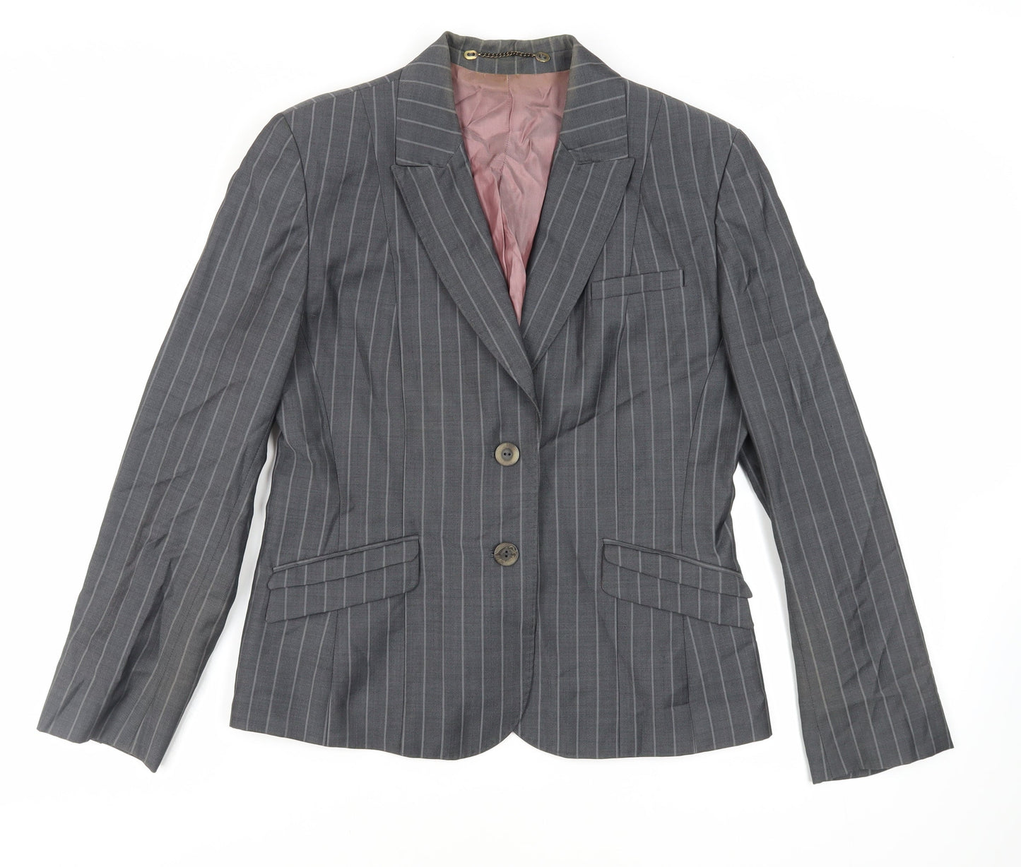 Charcoal & Chalk Womens Grey Striped Jacket Blazer Size 16 Button