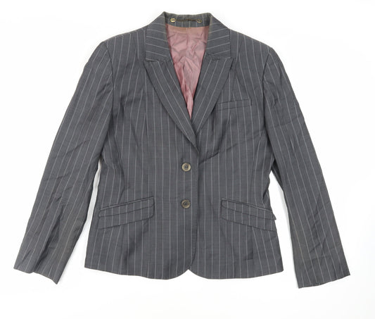 Charcoal & Chalk Womens Grey Striped Jacket Blazer Size 16 Button