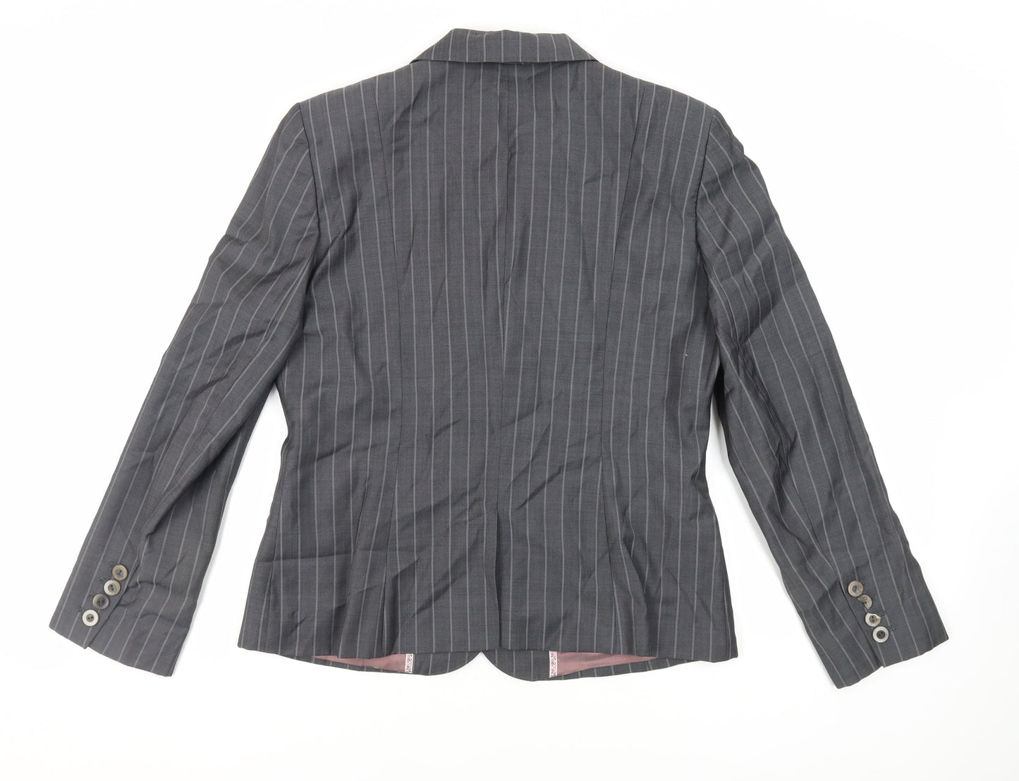 Charcoal & Chalk Womens Grey Striped Jacket Blazer Size 16 Button