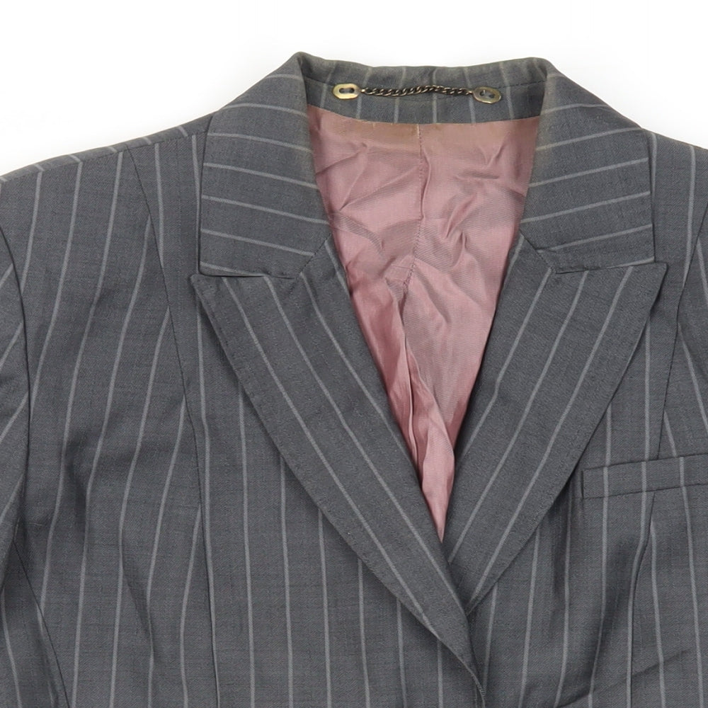 Charcoal & Chalk Womens Grey Striped Jacket Blazer Size 16 Button