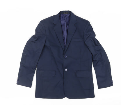 Additional front view of Romario boys’ blue jacket blazer, size 12, years button
