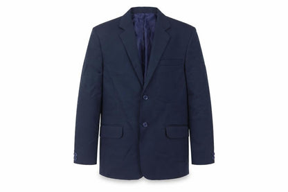 Front view of Romario boys’ blue jacket blazer, size 12, years button