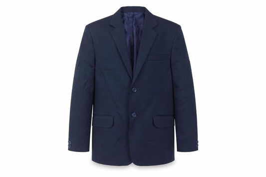 Front view of Romario boys’ blue jacket blazer, size 12, years button
