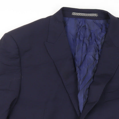 Close-up detail of Autograph men’s blue wool jacket suit jacket, size 42, regular