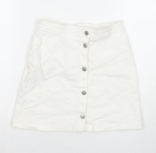 H&M Girls White Cotton A-Line Skirt Size 12-13 Years Regular Button