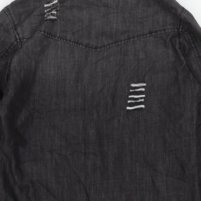 Brand and care label for I SAW IT FIRST women’s black cotton basic button-up, size UK 8, collared
