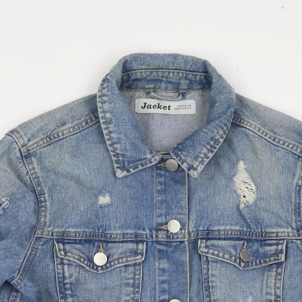 Authentic Denim Girls Blue Jacket Size 14-15 Years Button - Distressed