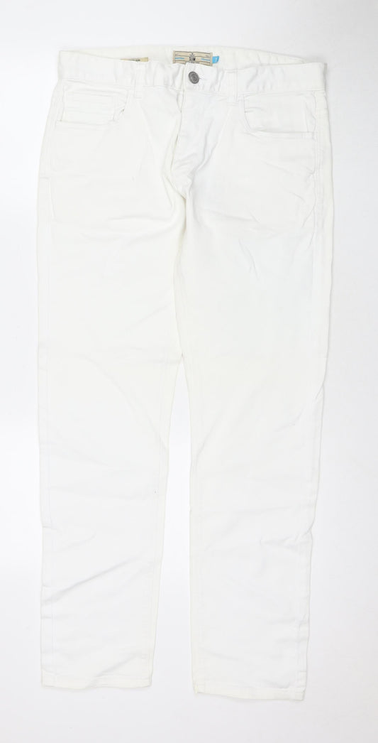 NEXT Mens White Cotton Straight Jeans Size 34 in L31 in Regular Zip