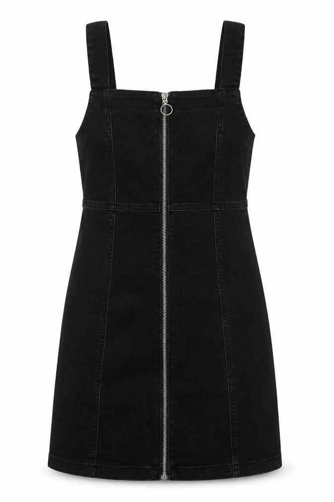 Denim & Co. Womens Black Cotton Tank Dress Size 8 Square Neck Zip