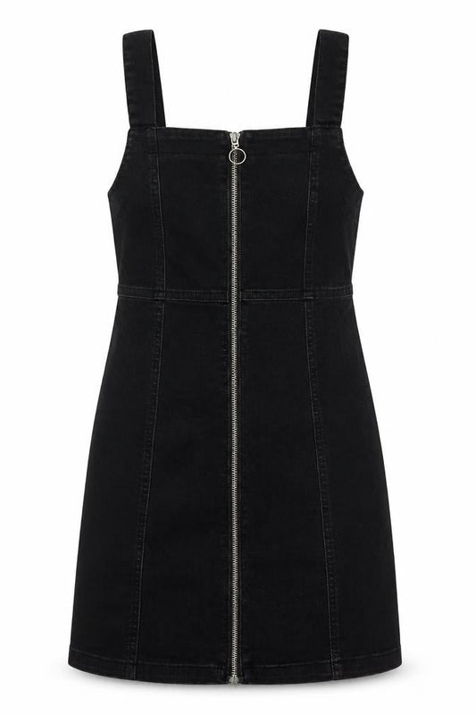 Denim & Co. Womens Black Cotton Tank Dress Size 8 Square Neck Zip