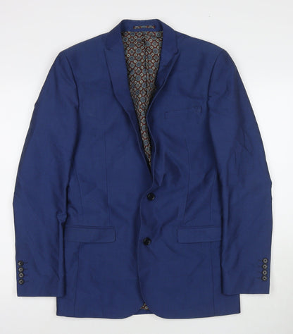 Fellini Mens Blue Polyester Jacket Suit Jacket Size 36 Regular