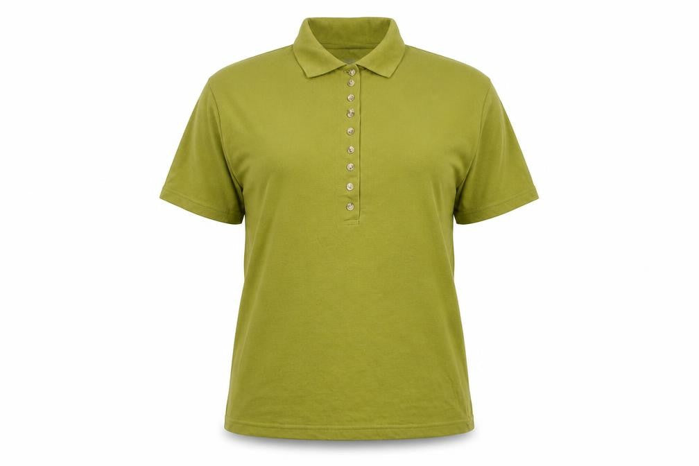 Design Essentials Womens Green Cotton Basic T-Shirt Size M Collared - Size M/L
