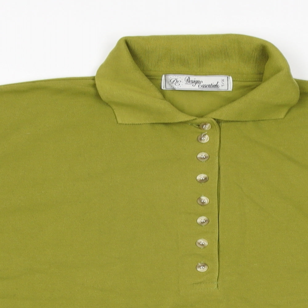 Design Essentials Womens Green Cotton Basic T-Shirt Size M Collared - Size M/L